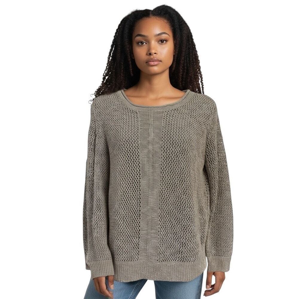 Dahlya Womens Sweater Gray Layered Cottagecore Minimalist Cozy Split Back Size S